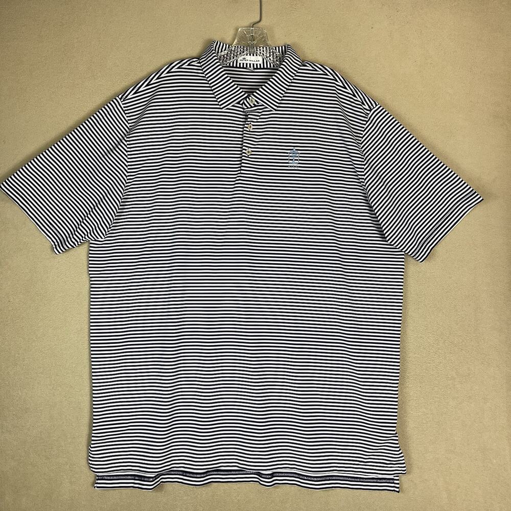 Peter Millar Polo Shirt Mens XXL Black Striped Golf Athletic Performance Stretch